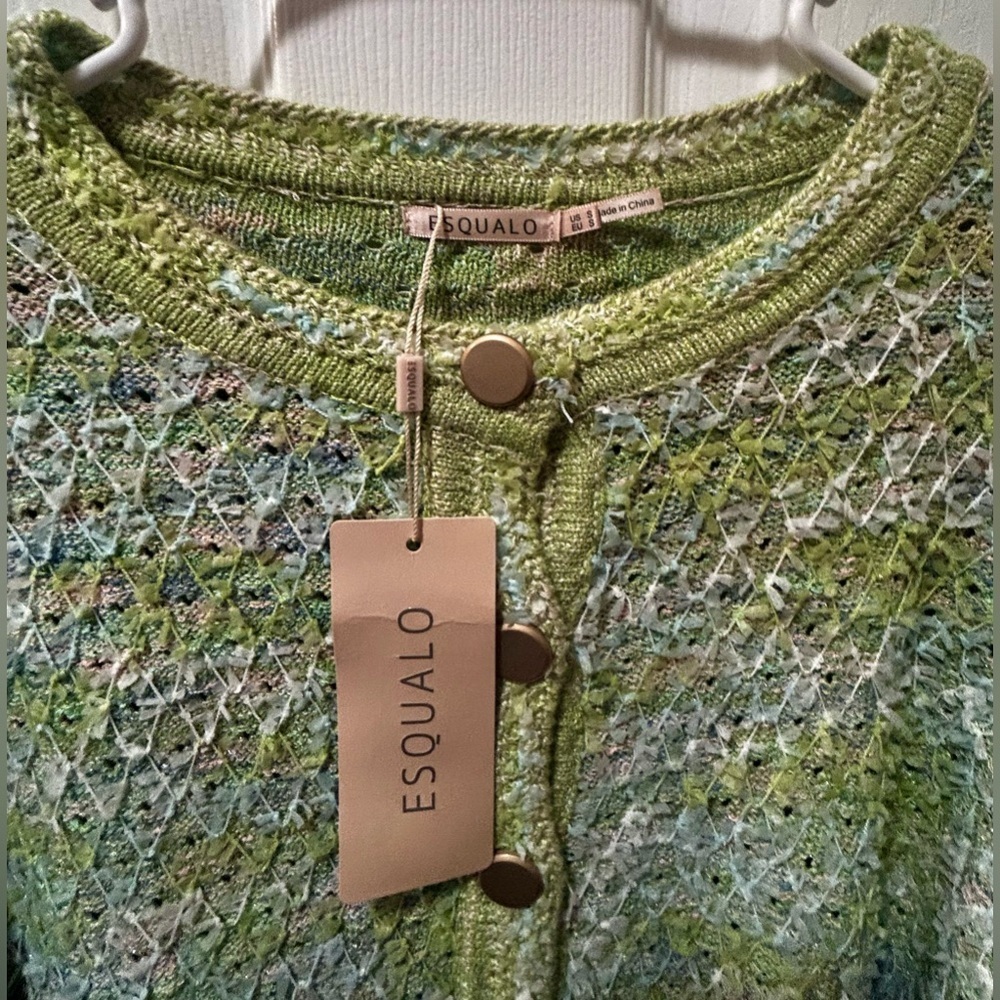 NWT Esqualo Green Patterned Knit Cardigan Sweater Size S - Picture 9 of 12